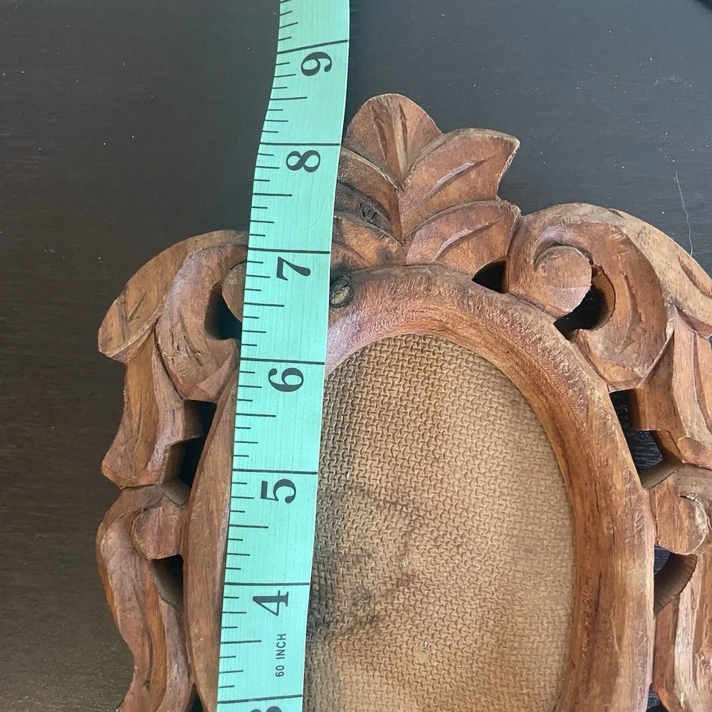 Vintage Hand Carved Wood Picture Frame Ornate Black Forest Style Folk Art Glass